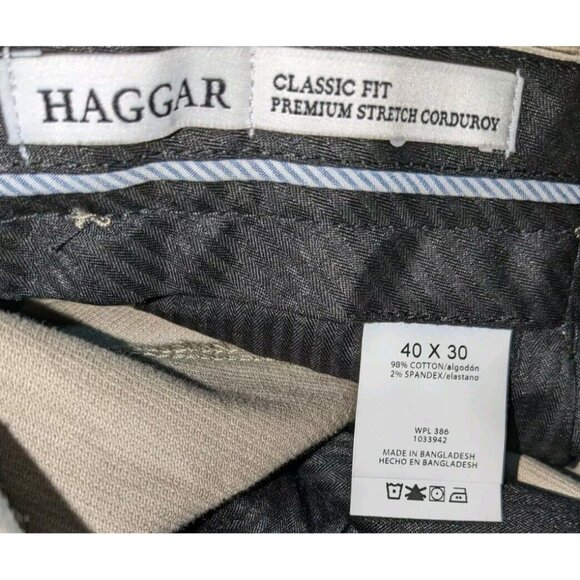 Haggar Classic Fit Stretch Corduroy Khaki Hidden Comfort Waist 40WX30L Pants NWT - Picture 7 of 8